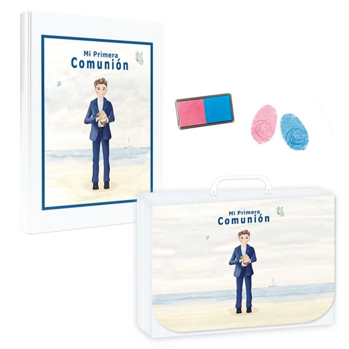 LIBRO COMUNION HUELLAS NIÑO PLAYA 29X24 CM